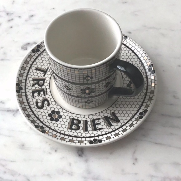 Anthropologie Bistro Tile Espresso Cup and Saucer Set New in Box Rare - Picture 7 of 8